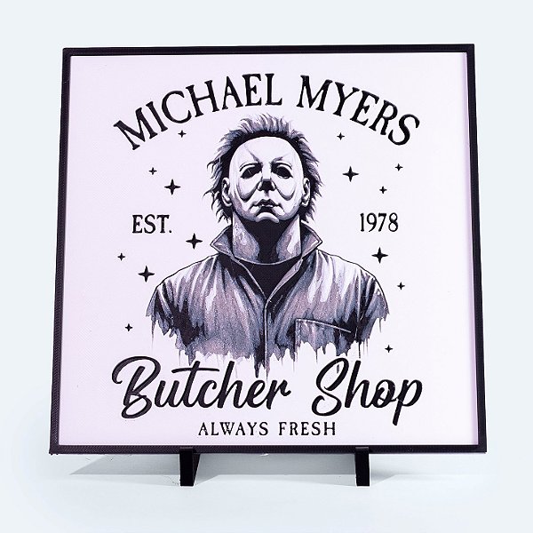 Quadro Butcher Shop Halloween 20x20 cm — Placa Decorativa 3D em Relevo