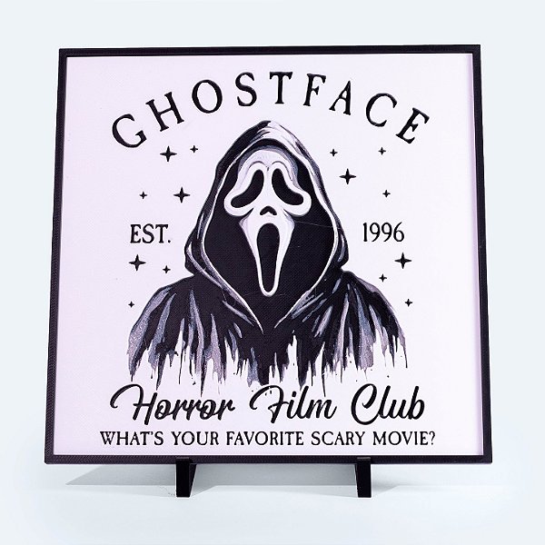 Quadro Horror Film Club Halloween 20x20 cm — Placa Decorativa 3D em Relevo