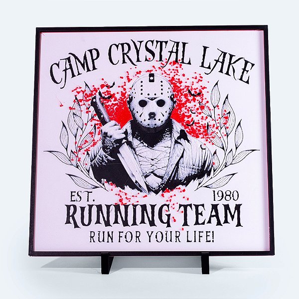 Quadro Camp Crystal Lake Halloween 20x20 cm — Placa Decorativa 3D em Relevo