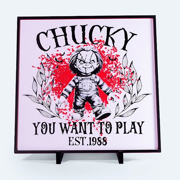Quadro Hey! Wanna Play? Halloween 20x20 cm — Placa Decorativa 3D em Relevo