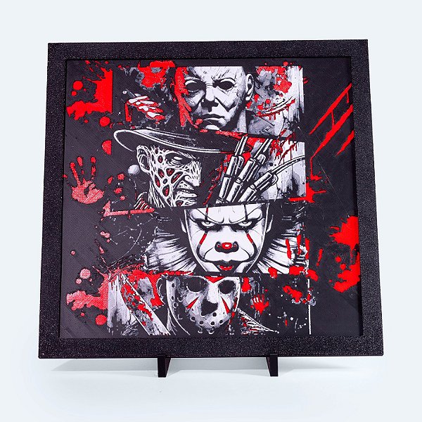 Quadro Quarteto do Terror — Placa Decorativa 3D em Relevo 20x20 cm