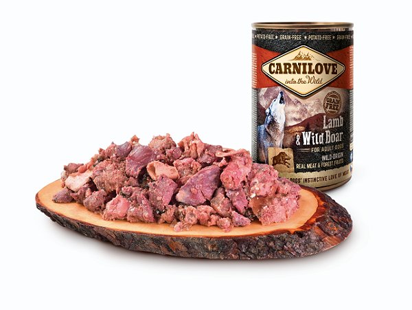 Alimento úmido natural para cães - Carne cordeiro e javali 400g - Carnilove