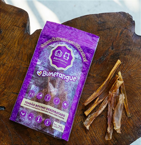 Mordedor Natural - Bumerangue 70g - Tendão Bovino Desidratado - AlecrimPet
