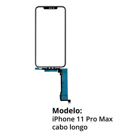 VIDRO TOUCH IPHONE 11 PRO MAX CABO LONGO COM OCA + ARO (FRAME) COM CI