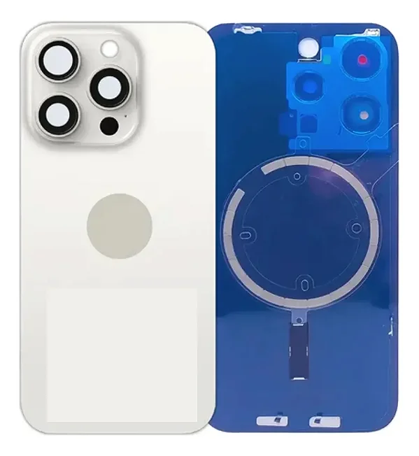 TAMPA VIDRO TRASEIRO APPLE IPHONE 15 PRO COMPLETA TITÂNIO BRANCA