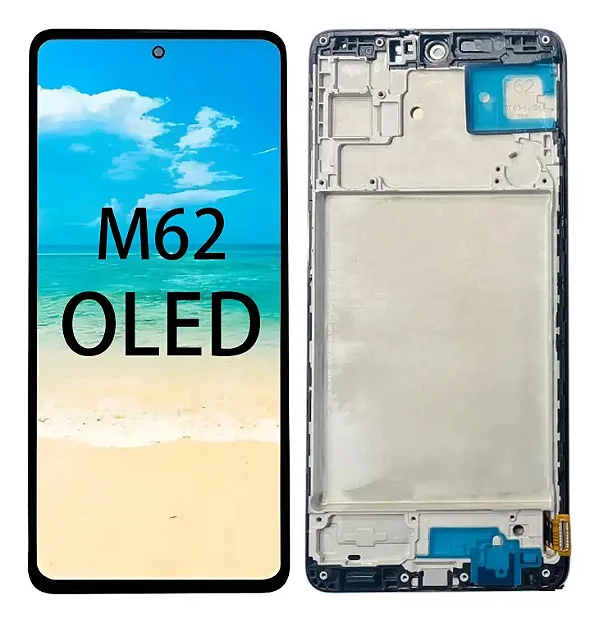 FRONTAL TELA DISPLAY SAMSUNG M62 OLED COM ARO (CAMERA FLUTUANTE)