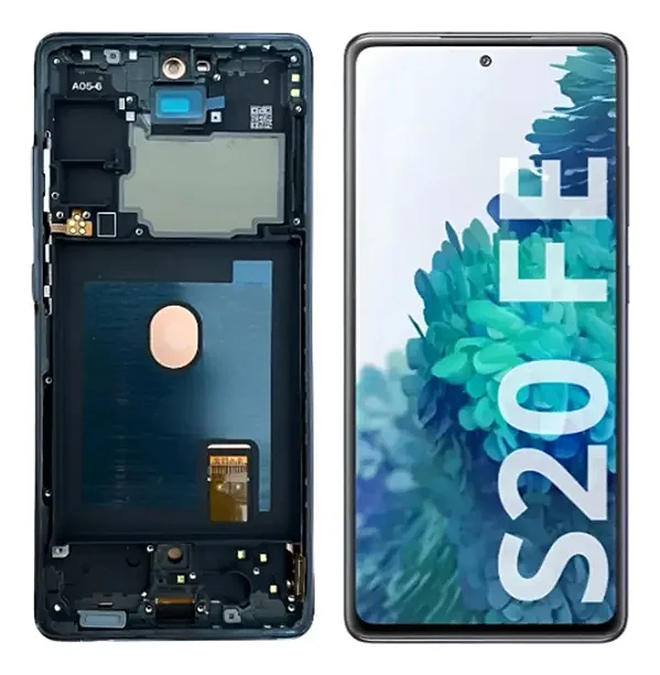 FRONTAL TELA DISPLAY SAMSUNG S20 FE COM ARO AZUL MARINHO INCELL