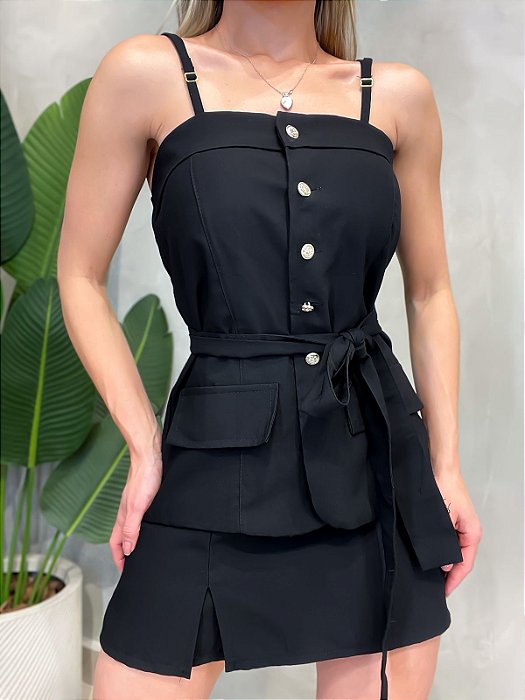 Conjunto em Alfaiataria Sensoriale Bata de Alça e Shorts Saia Vanessa Ref. 1615