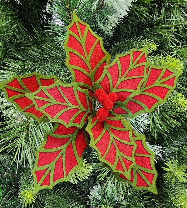 Flor De Natal Poinsetia Vermelha e Verde 30x20x20cm