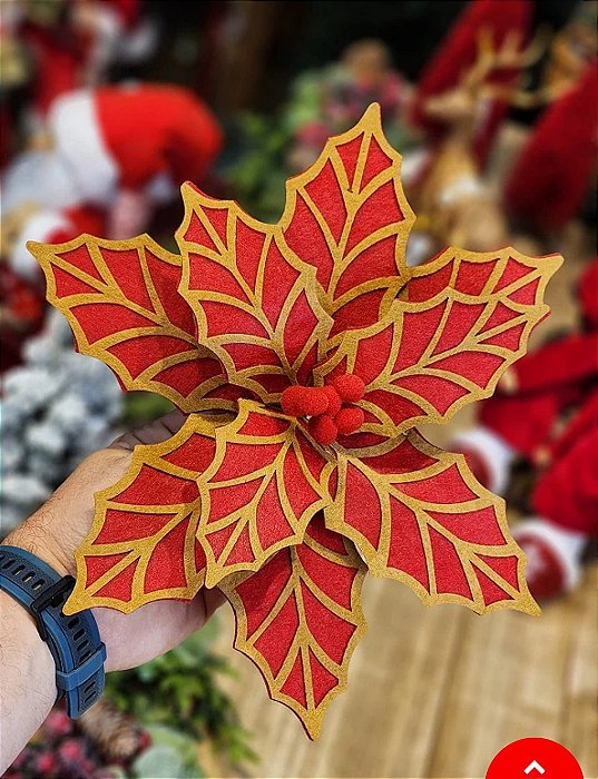 Flor De Natal Poinsetia Vermelha e Marrom 30x20x20cm