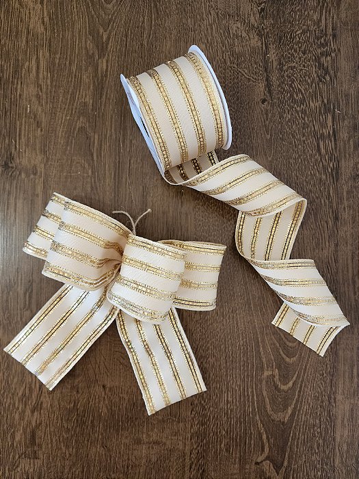 Fita para Laços Branca e Dourada