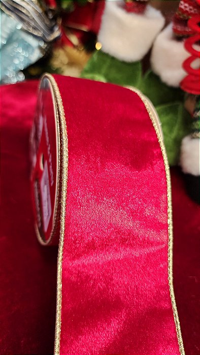 Fita para Laços vermelhas com Borda Dourada.