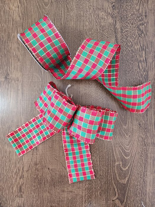 Fita para Laços de Natal Vermelho Verde quadriculado