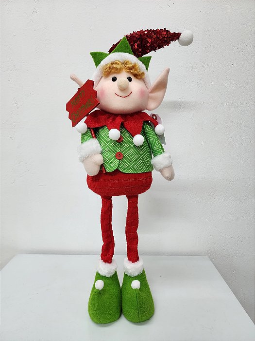 Elfo Menino em pé Vermelho com verde 50X18CM