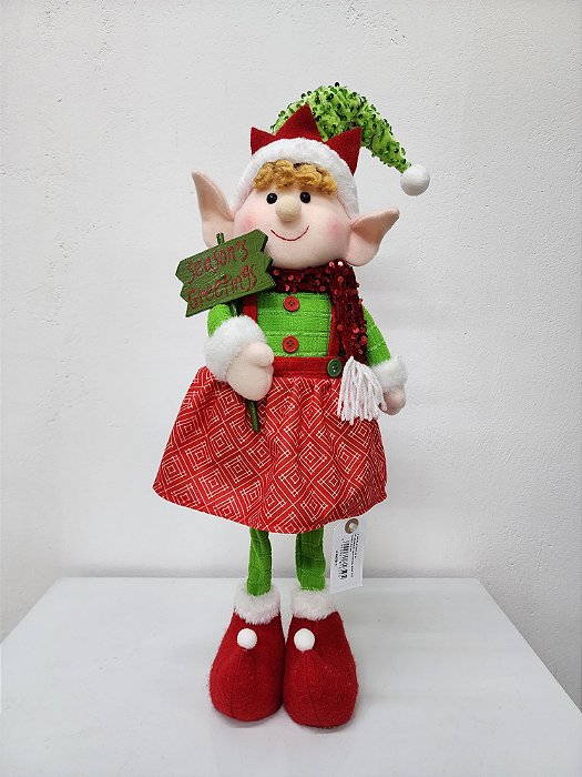 Elfo Menina em pé Vermelho com verde 50X18CM