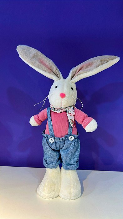 Coelho Decorativo Pelúcia Macho 46 Rosa e Azul