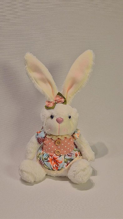 Coelho Decorativo Páscoa Pelúcia Fêmea sentada