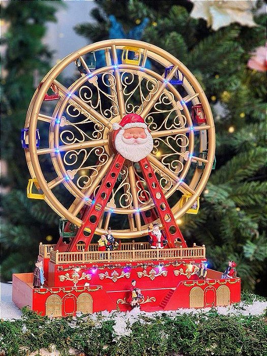 Cenário Roda Gigante Natal Papai Noel Com Luzes Música 48cm