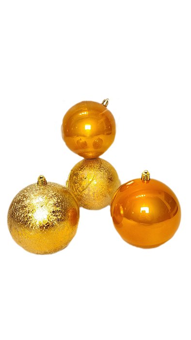 KIT BOLA NATALINA DECORADA LARANJA E DOURADA  10CM - 2 UNIDADES