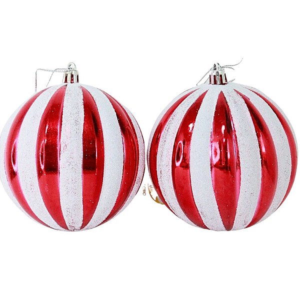 BOLA NATALINA DECORADA VERMELHA E BRANCA- 12CM - 1 UNIDADE