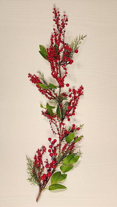GALHO DECORATIVO BERRY E FOLHAS 50CM