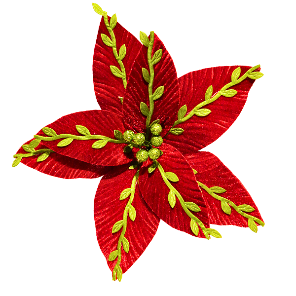 FLOR VERMELHA COM DETALHES VERDES AVELUDADA