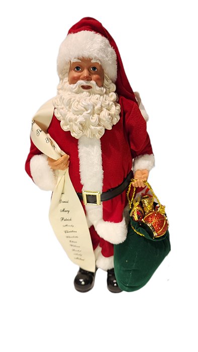 PAPAI NOEL COLECIONÁVEL COM SACO DE PRESENTES 46CM