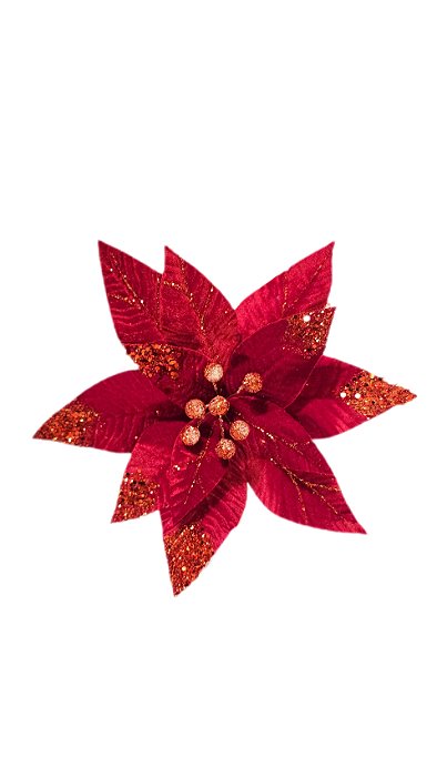 FLOR VERMELHA VELUDO COM GLITER