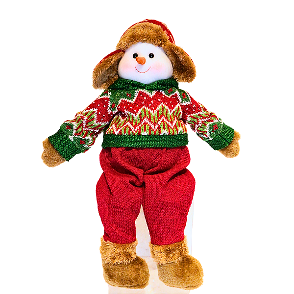 BONECO NATALINO 55CM - BONECO DE NEVE - MARROM E VERDE