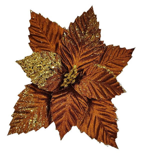 FLOR AVELUDADA MARROM C/ DOURADA 25CM