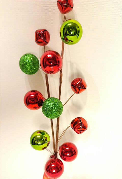 GALHO BOLAS VERMELHAS E VERDE C/GUIZO 45CM