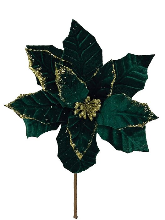PICK POINSETIA VERDE COM OURO 30X32CM