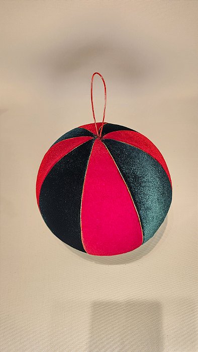 BOLA VELUDO VERMELHA E VERDE 20CM