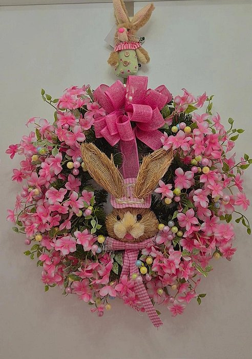 Guirlanda Páscoa cor Rosa com Laço 50×50