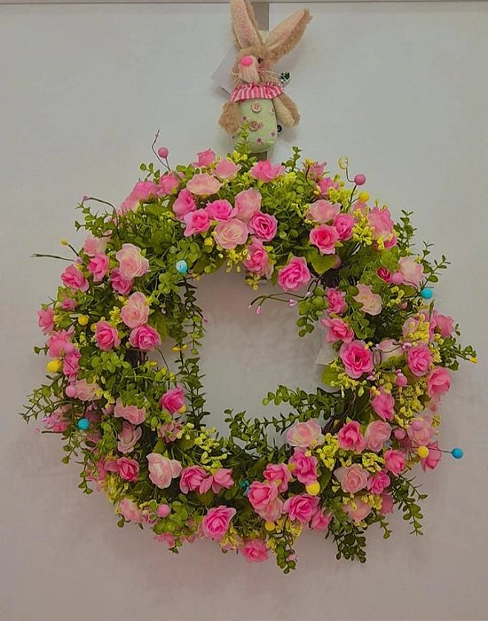 Guirlanda de Páscoa com Flores Rosa 40x40cm