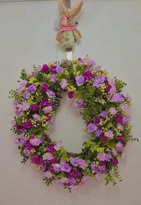 Guirlanda de Páscoa com Flores Lilás 40x40cm