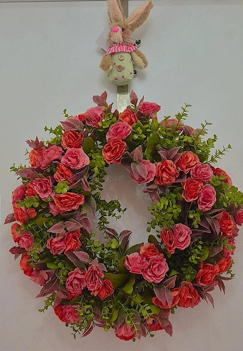 Guirlanda de Páscoa com Flores vermelhas 40x40cm