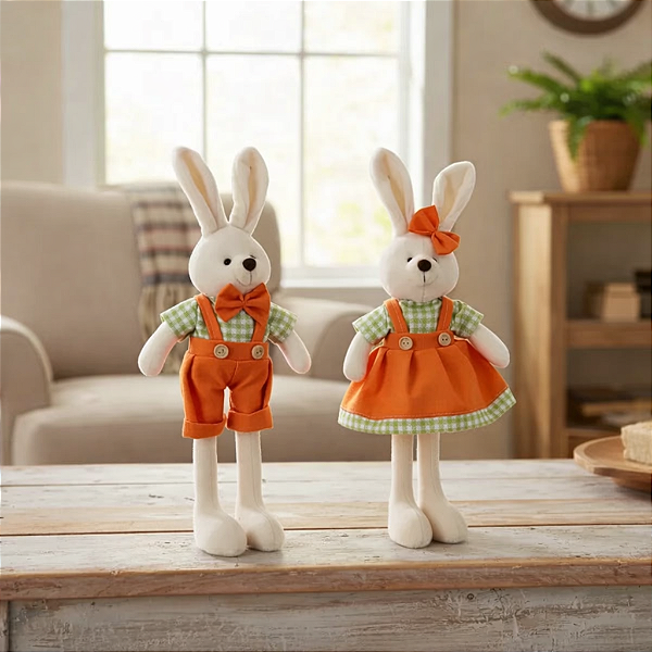 Coelho/Coelha Laranja e Verde 27cm