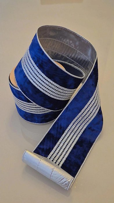 Fita Azul com prata Veludo 10M por 10cm largura