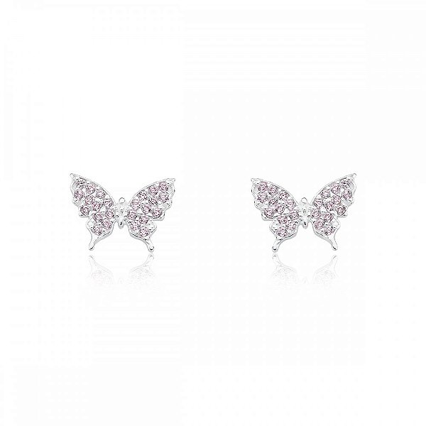 Brinco borboleta 24 Pedras Rosa