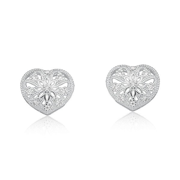 Brinco coração cravejado 6 pedras