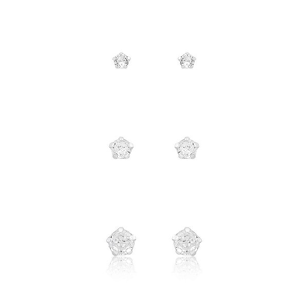 Brinco Trio 3,4,5mm Redondo Cristal