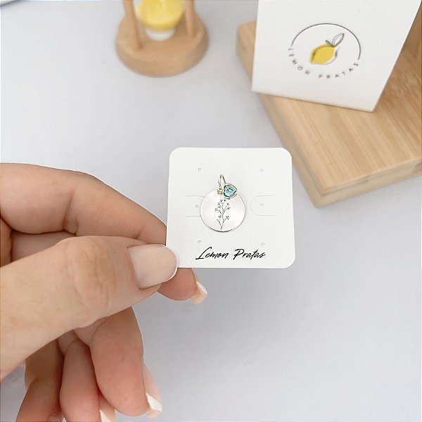 Pingente Raminho Com Pedra Azul