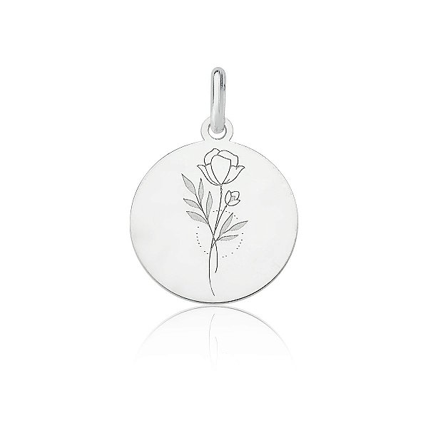 Pingente Redondo Com Rosa