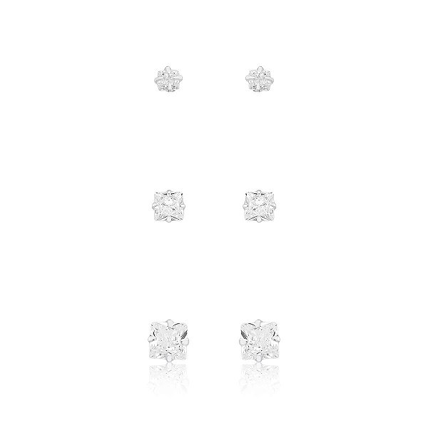 Brinco Trio 3,4,5mm Carre Cristal