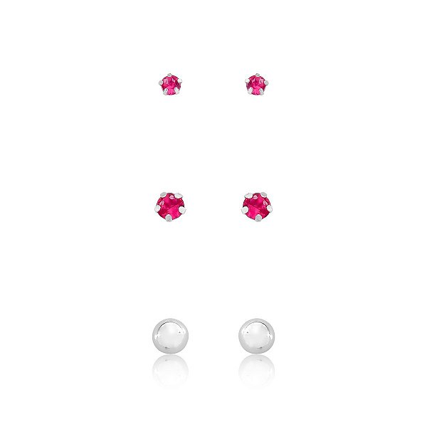 Brinco Trio 3,4mm Rubilita e 5mm Bolinha