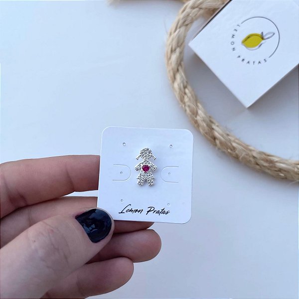 Pingente Menina Cravejada Pedra Rosa