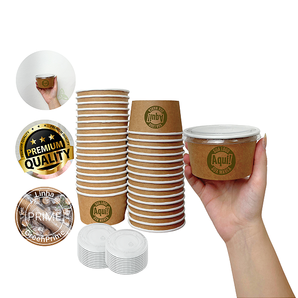 Pote Papel 220ml Descartável Bio Personalizado C/ Tampa 120un