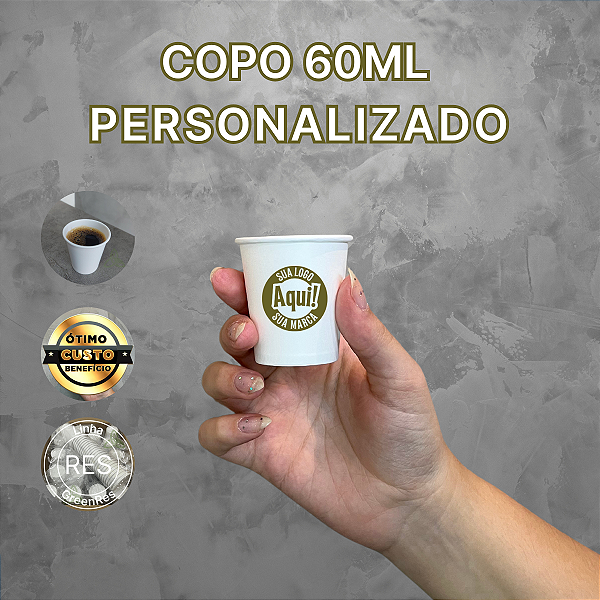 Copo Papel PERSONALIZADO Descartável 60ml 100un