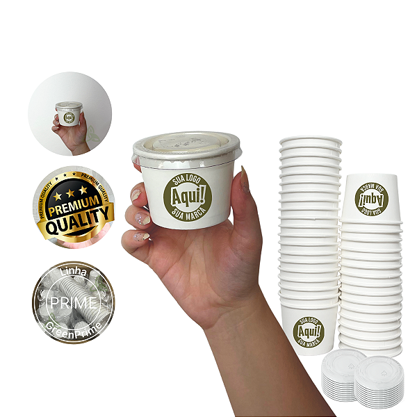 Pote Papel 120ml Personalizado Com tampa Reta 100un